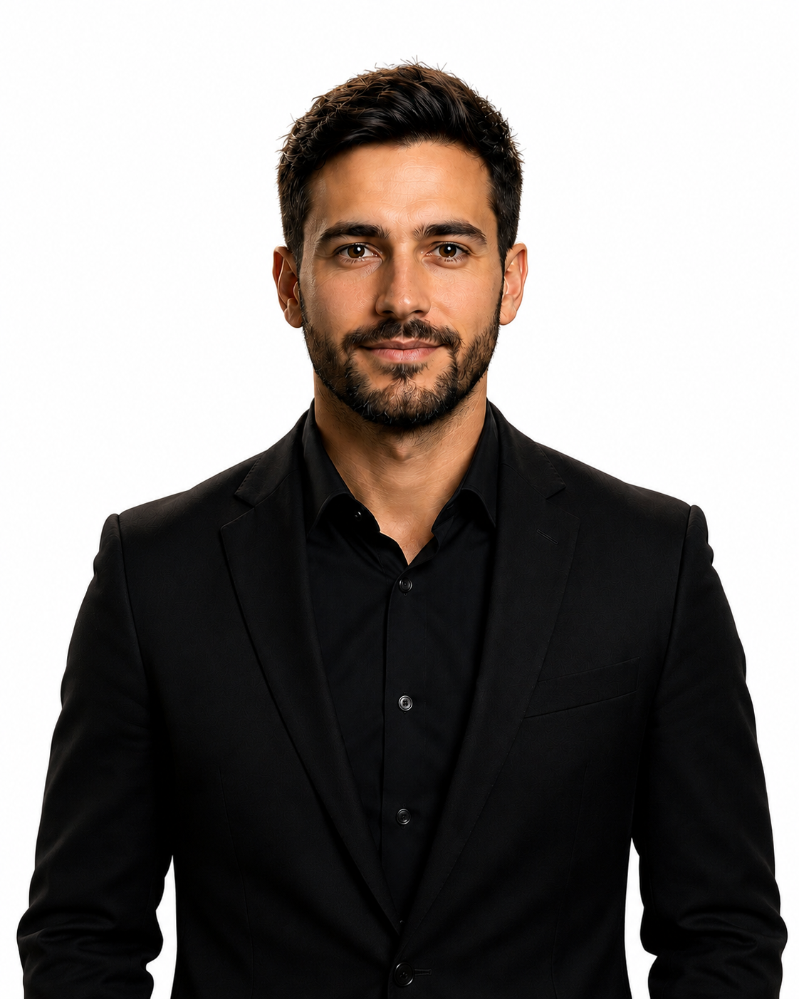 Professional front-facing portrait of a confident webmaster in a dark suit, representing Spark Media Agency’s web development expertise.